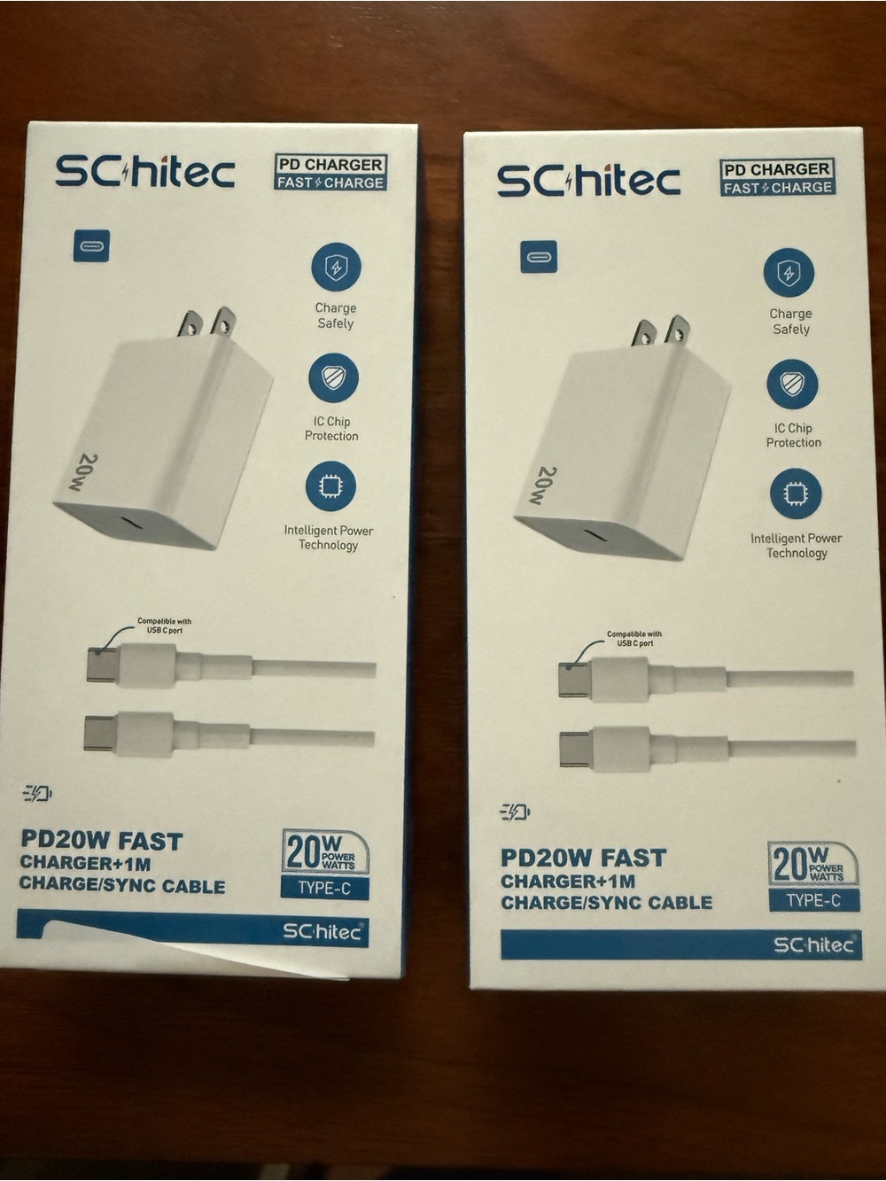 SChitec PD20W Fast 20W USB-C Charger with 1M Cable - White